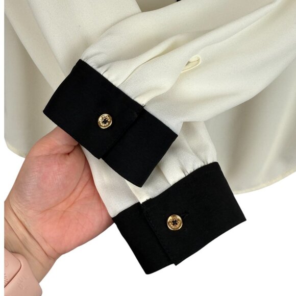 Juicy Couture Black/White Tuxedo Long Sleeve Button Up Office Blouse - Small - Picture 5 of 6